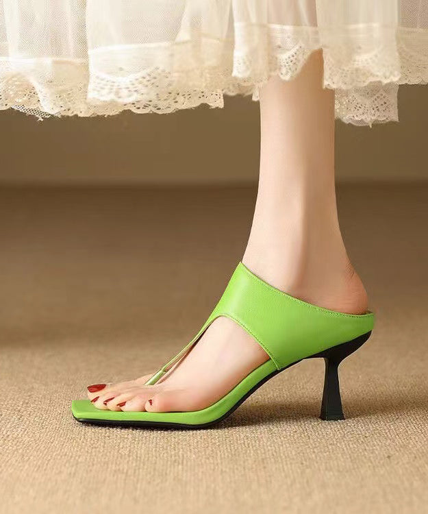 Elegant Fashion Green High Heel Flip Flops Faux Leather