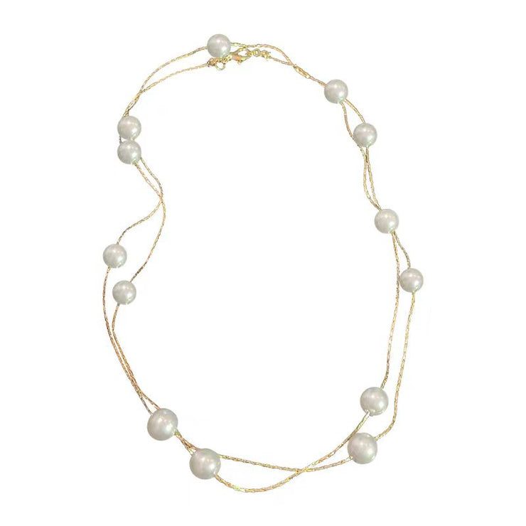 Elegant Gold Alloy Double Layered Pearl Necklace