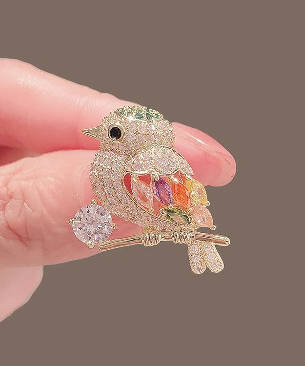 Elegant Gold Alloy Inlaid Zircon Magpie Brooches