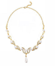 Elegant Gold Alloy Pearl Zircon Pendant Necklace