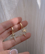 Elegant Gold Alloy Zircon LittleStar Drop Earrings