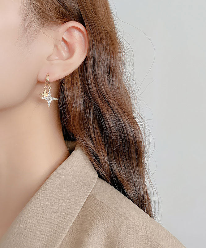 Elegant Gold Alloy Zircon LittleStar Drop Earrings