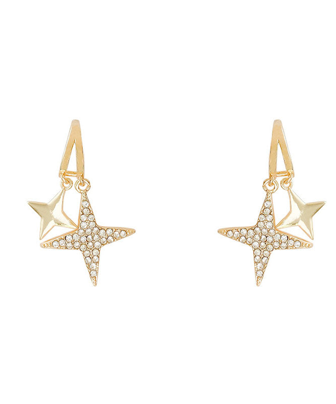 Elegant Gold Alloy Zircon LittleStar Drop Earrings