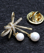 Elegant Gold Copper Overgild Zircon Pearl Butterfly Brooches