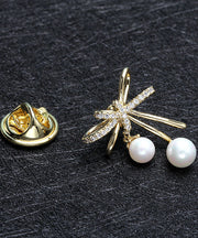 Elegant Gold Copper Overgild Zircon Pearl Butterfly Brooches