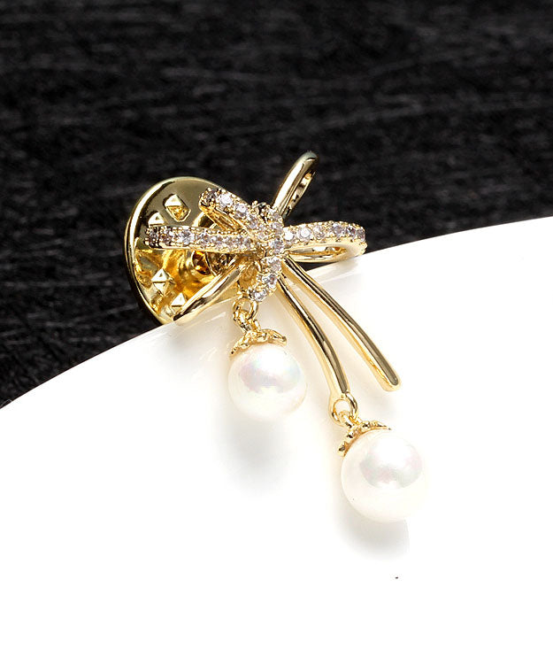 Elegant Gold Copper Overgild Zircon Pearl Butterfly Brooches