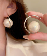 Elegant Gold Sterling Silver Alloy Pearl Hoop Earrings