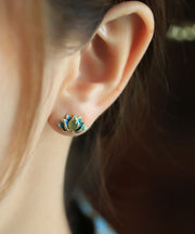 Elegant Gradient Color Blue Sterling Silver Jade Enamel Lotus Stud Earrings