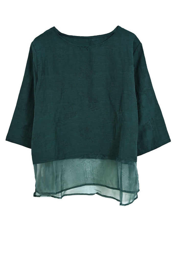 Elegant Green Oversized Patchwork Linen Two Pieces Set Spring