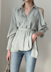 Elegant Green Peter Pan Collar Button Solid Shirt Spring