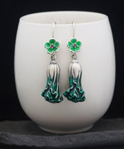 Elegant Green Sterling Silver Cabbage Drop Earrings