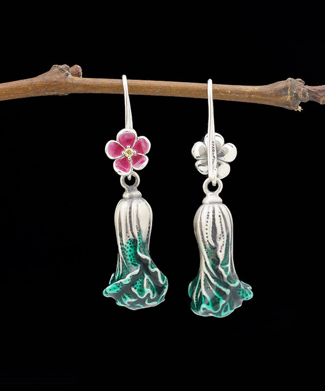 Elegant Green Sterling Silver Cabbage Drop Earrings