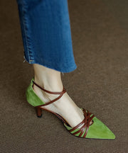 Elegant Green Suede High Heel Sandals Cross Strap