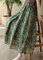 Elegant Green Wrinkled Pockets Patchwork Linen Skirts Summer