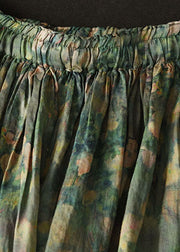 Elegant Green Wrinkled Pockets Patchwork Linen Skirts Summer