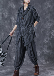 Elegant Grey Asymmetrical Cotton Ripped Two Pieces Set Fall