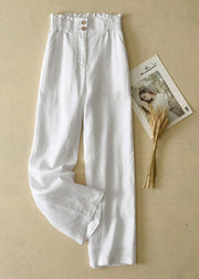 Elegant Purple High Waist Button Linen Straigh Pants Summer