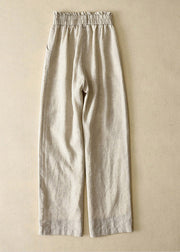 Elegant Yellow-cashew High Waist Button Linen Straigh Pants Summer