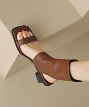 Elegant Hollow Out Chunky Sandals Black Cowhide Leather