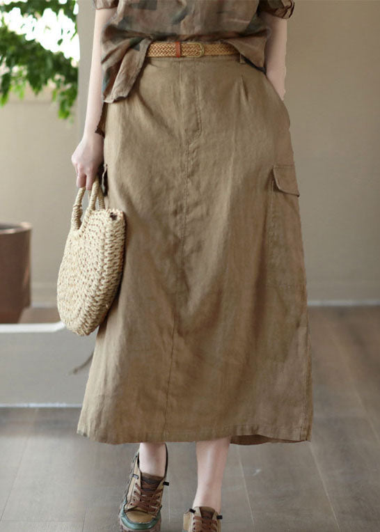 Elegant Khaki Pockets Patchwork Cotton A Line Skirts Summer