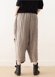 Elegant Khaki Tie Dye Wrinkled Linen Harem Pants Fall