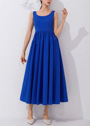 Elegant Klein Blue Solid High Waist Dress Sleeveless