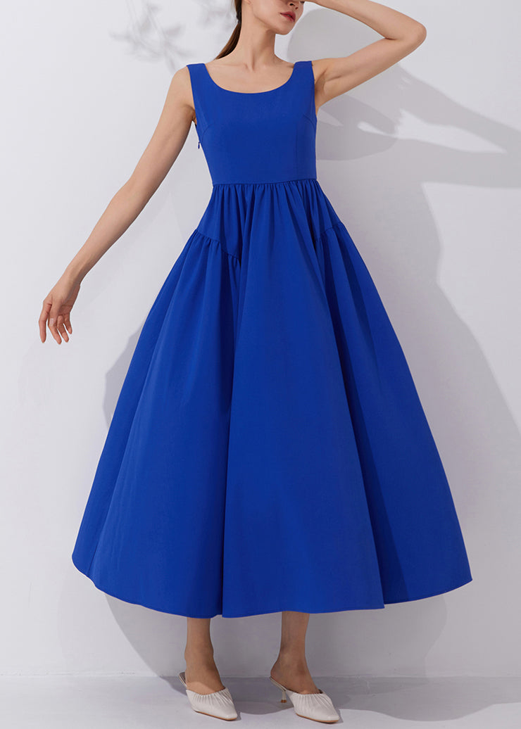 Elegant Klein Blue Solid High Waist Dress Sleeveless