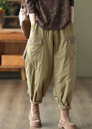 Elegant Light Green Pockets Patchwork Fleece Harem Pants