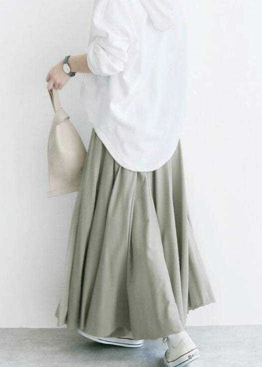 Elegant Light Green Wrinkled Exra Large Hem Cotton Skirt Spring