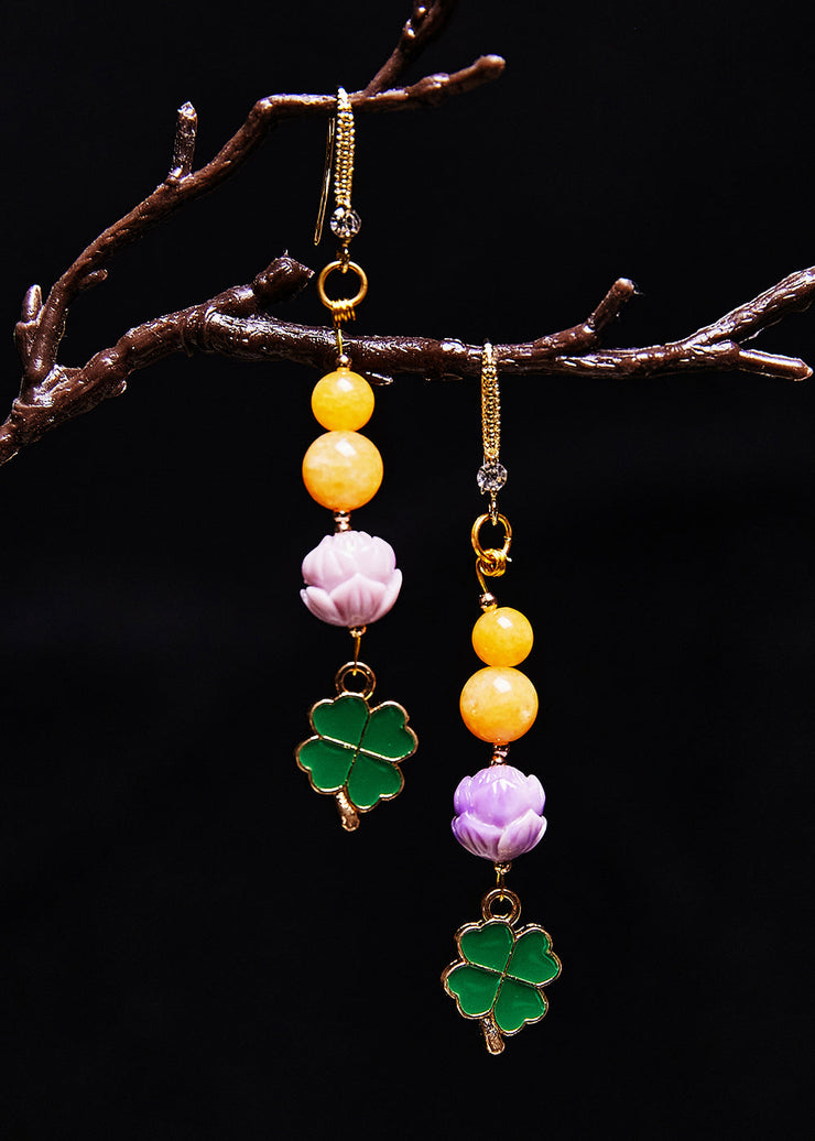 Elegant Lotus Flower Beeswax Gilding Drop Earrings