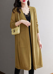 Elegant Matcha Colour V Neck Pockets Long Ice Size Knit Cardigans Long Sleeve