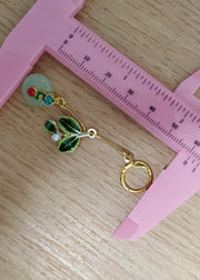 Elegant Metal Green Leaf Circular Jade Drop Earrings