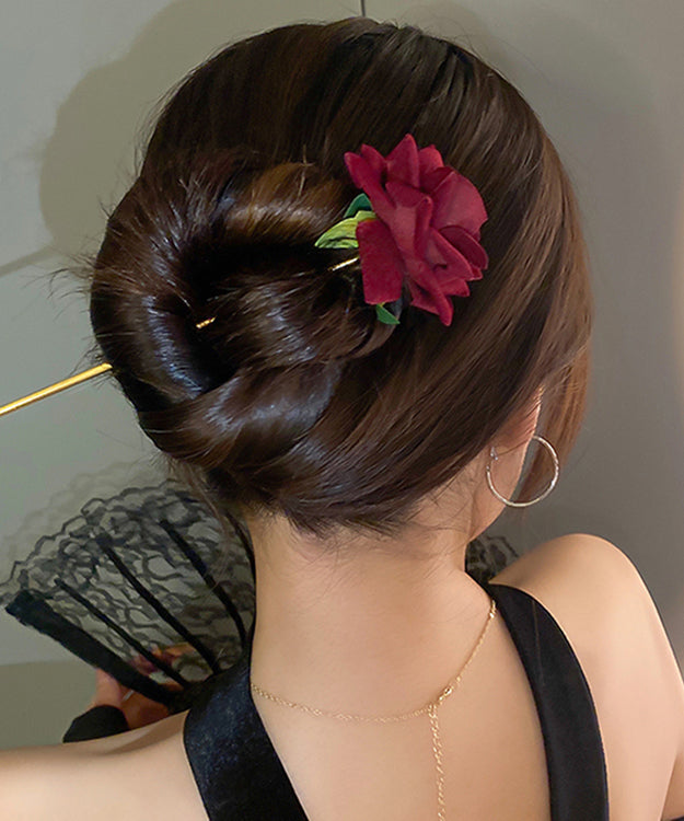 Elegant Mulberry Alloy Zircon Rose Velour Hairpin