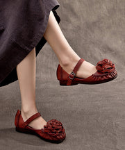 Elegant Mulberry Cowhide Leather Splicing Flower Buckle Strap Flats Shoes