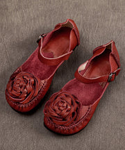 Elegant Mulberry Cowhide Leather Splicing Flower Buckle Strap Flats Shoes