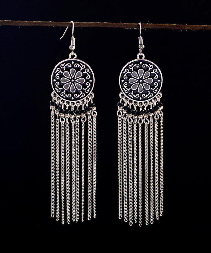 Elegant Mulberry Overgild Tassel Floral Drop Earrings