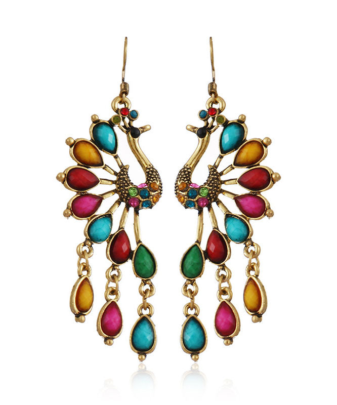 Elegant Multi Colour Peacock Zircon Copper Drop Earrings