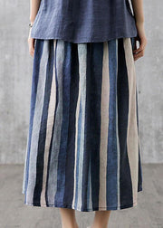 Elegant Black texture Retro Striped A Line Summer Skirts Linen