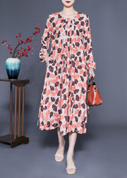 Elegant Orange Oversized Print Exra Large Hem Silk Pleated Dress Spring