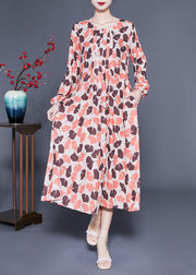 Elegant Orange Oversized Print Exra Large Hem Silk Pleated Dress Spring