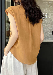 Elegant Orange Peter Pan Collar Button Silk Cotton Shirt Summer