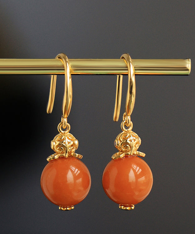 Elegant Orange Sterling Silver Overgild Zircon Beeswax Drop Earrings