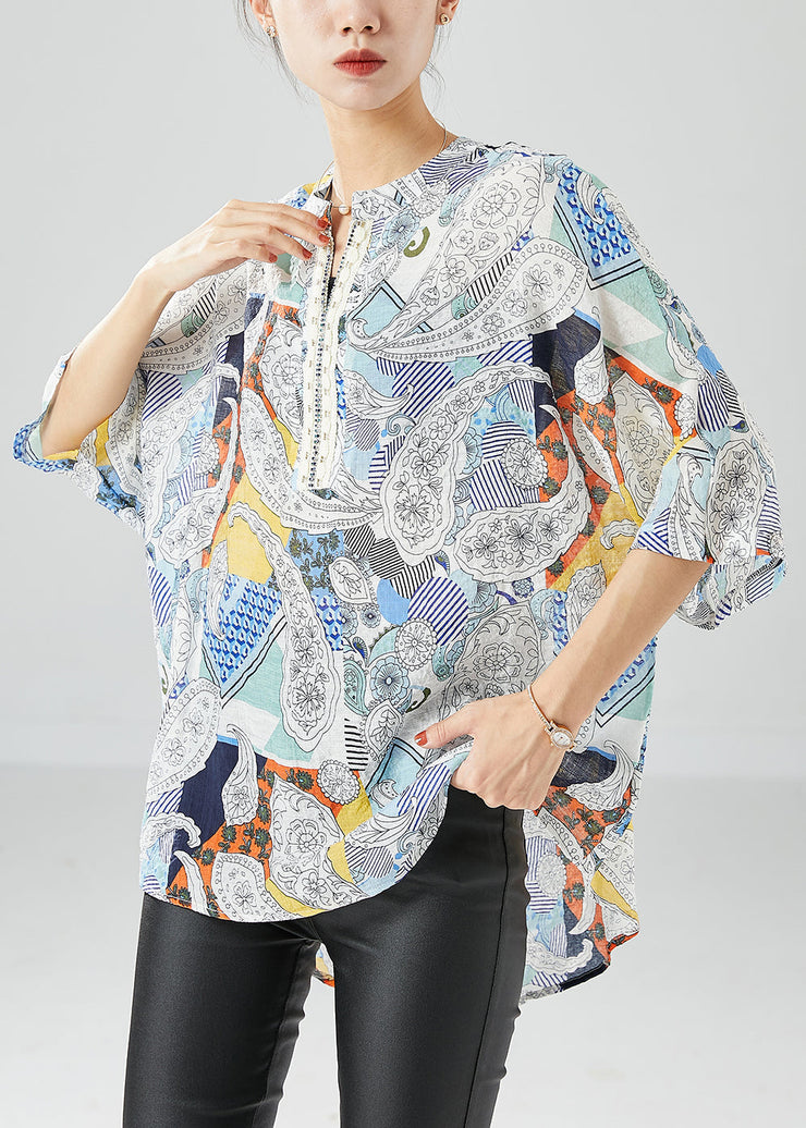 Elegant Oversized Print Chiffon Shirt Top Summer