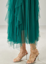 Elegant Peacock Green Ruffled Tulle Holiday Skirts Summer