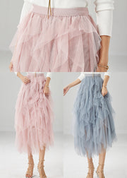 Elegant Pink High Waist Ruffles Tulle Skirt Summer