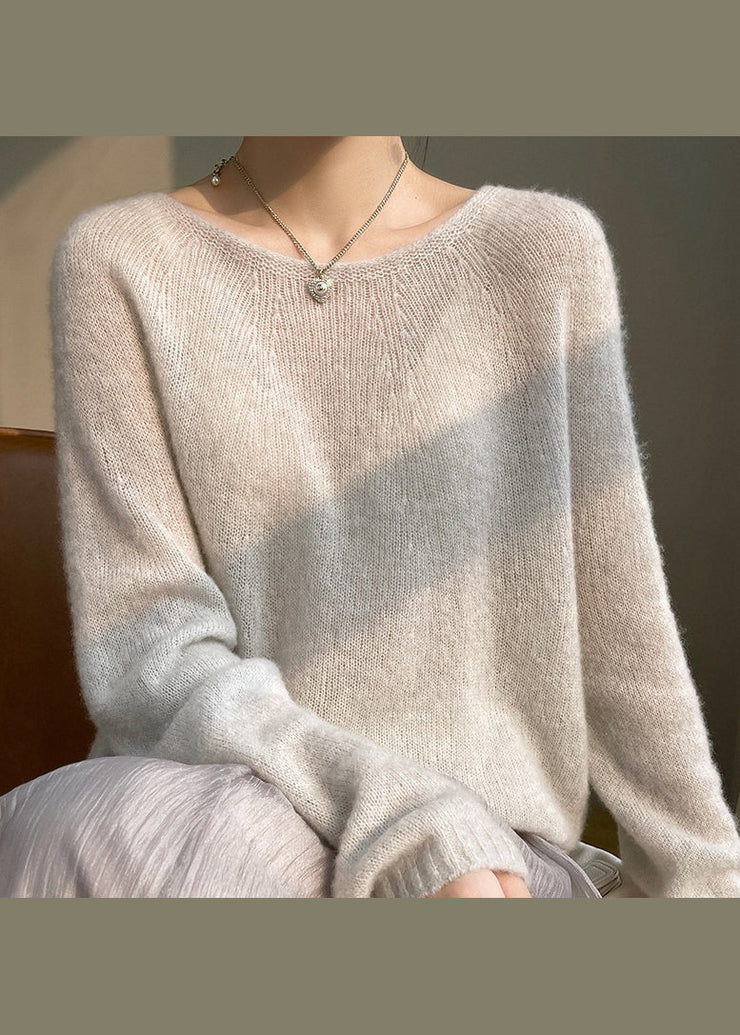 Elegant Pink O Neck Cozy Cashmere Knit Top Spring