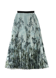 Elegant Print Wrinkled Elastic Waist A Line Skirts Summer