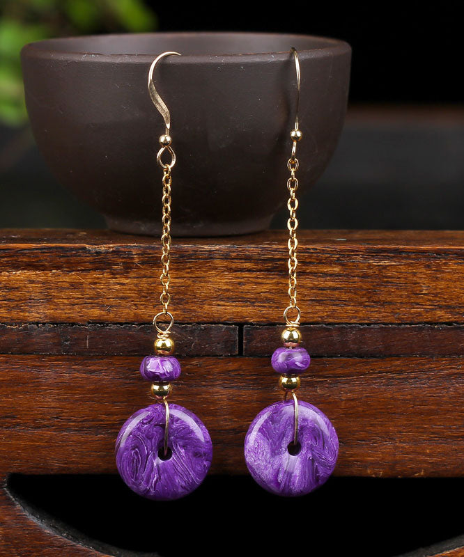 Elegant Purple 14K Gold Crystal Drop Earrings