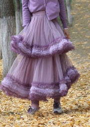 Elegant Purple Exra Large Hem Patchwork Tulle Skirt Spring