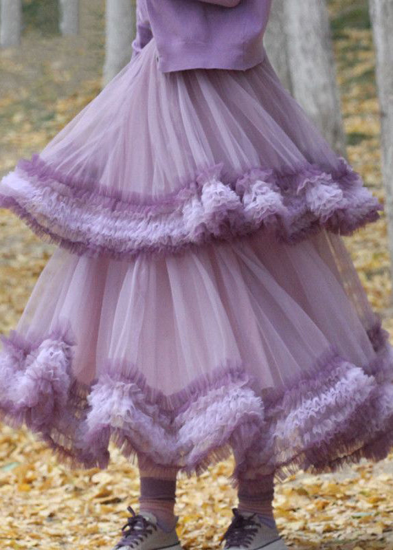 Elegant Purple Exra Large Hem Patchwork Tulle Skirt Spring